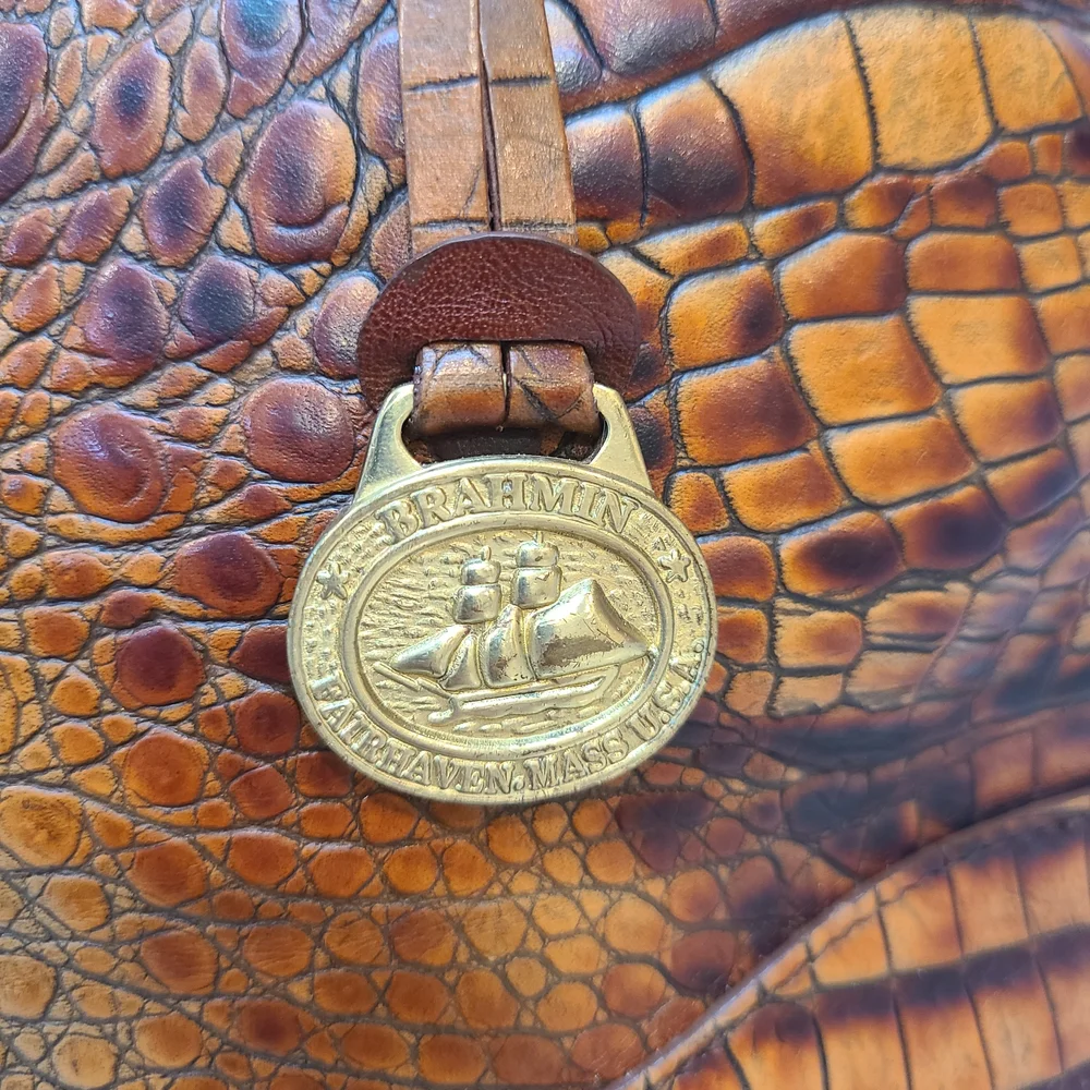 Brahmin Vintage Toasted Almond Melbourne Stacey Boston Satchel Shoulder Bag
